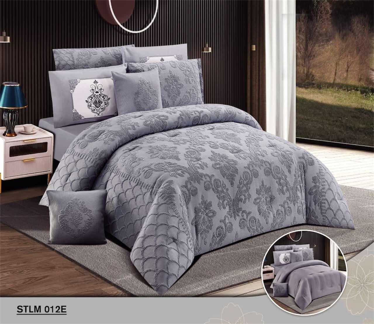 طقم لحاف مزدوج نفرين 8قطع مضغوط_لون_رصاصي