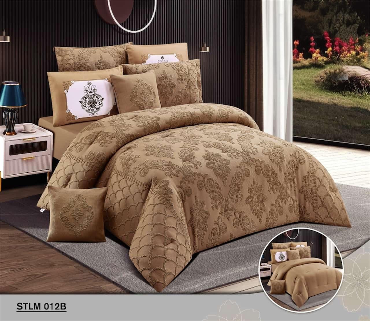 طقم لحاف مزدوج نفرين 8قطع مضغوط_لون_عسلي