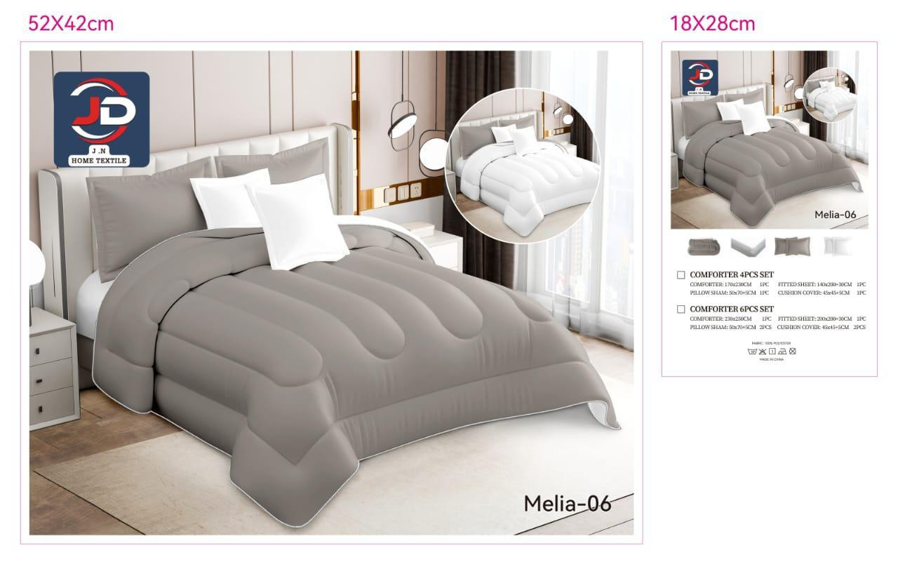 مفرش جولين سادة وجهين - نفرين 6 قطع_لون_رصاصي