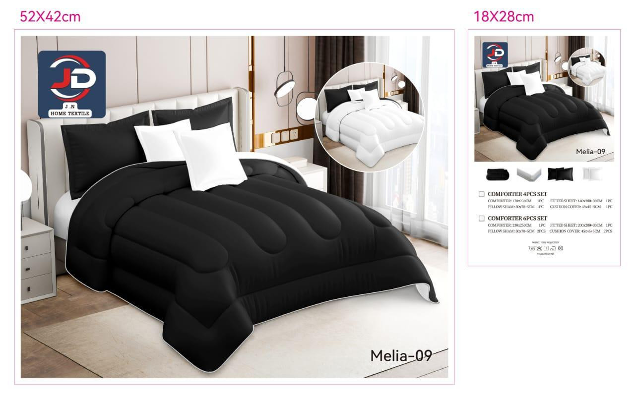 مفرش جولين سادة وجهين - نفرين 6 قطع_لون_اسود