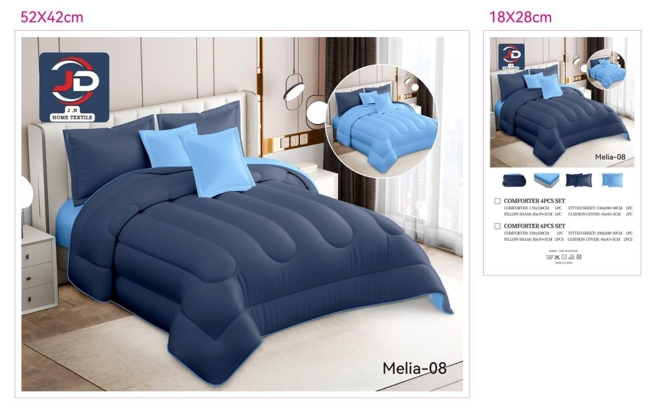 مفرش جولين سادة وجهين - نفرين 6 قطع_لون_ازرق